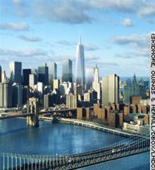 Tháp Tự do nhìn trong ban ngày, từ bờ Đông Manhattan (mô hình)