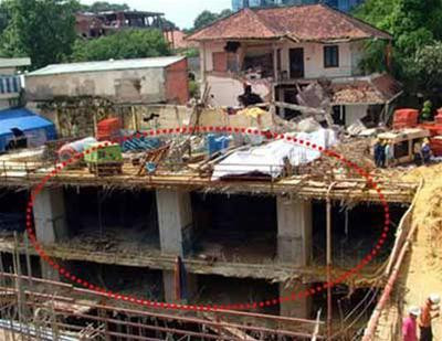 Tầng hầm xây vượt quá giấy phép của công trình cao ốc Pacific. Ảnh: Vietnamnet Tầng hầm xây vượt quá giấy phép của công trình cao ốc Pacific. Ảnh: Vietnamnet