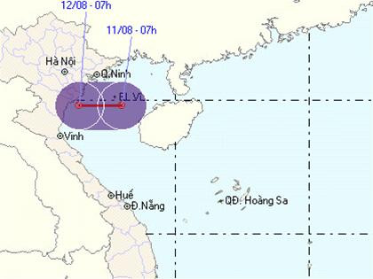 Vị trí và hướng di chuyển dự báo của áp thấp nhiệt đới lúc 7h sáng nay. Ảnh: Trung tâm dự báo Khí tượng Thủy văn T.Ư