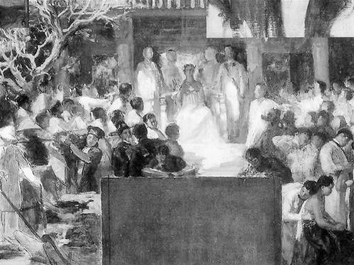 Một góc của bức tranh được coi là một trong những tài liệu gốc để phục dựng.