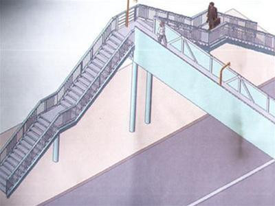 Mô hình cầu bộ hành với 2 đầu cầu thang mỗi đầu 2 nhánh lên xuống có kinh phí dự kiến trên 3 tỉ đồng. Mô hình cầu bộ hành với 2 đầu cầu thang mỗi đầu 2 nhánh lên xuống có kinh phí dự kiến trên 3 tỉ đồng.