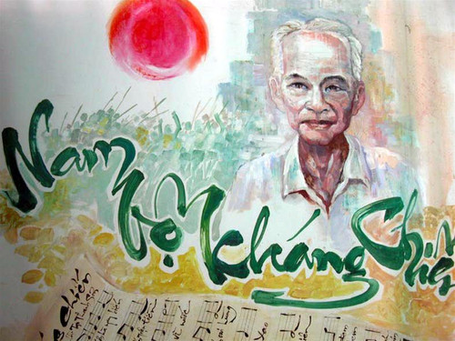 Ông Tạ Thanh Sơn trong áp phích tuyên truyền tại trụ sở Hội Cựu giáo chức Sài Gòn