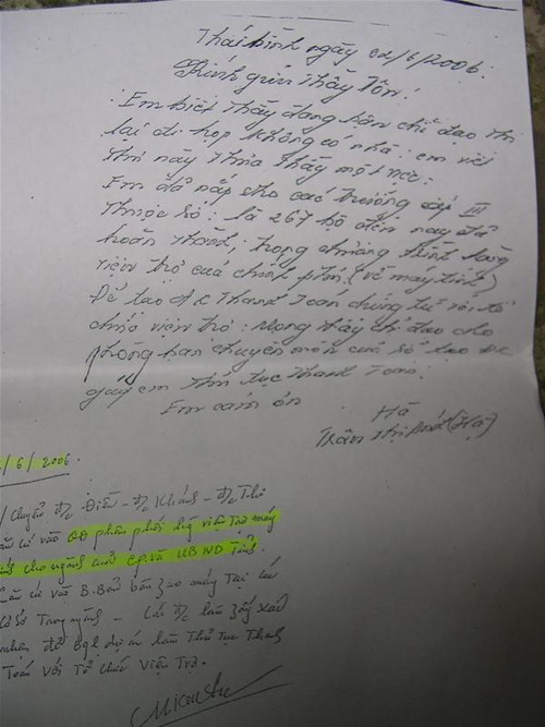Thư của “siêu lừa” Trần Thị Ánh có bút phê của ông Mạc Kim Tôn gửi một số phòng chuyên môn trong Sở GD-ĐT Thái Bình