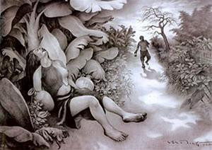 Thị Nở trong vườn chuối. Tranh: Mai Long