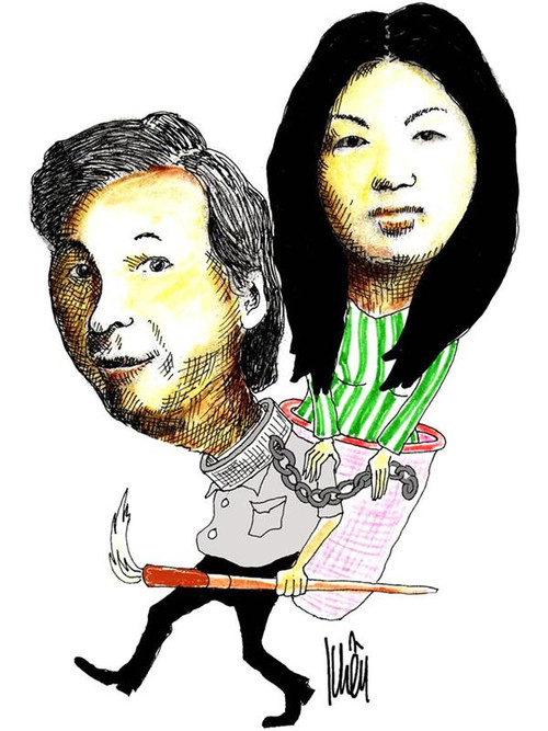 Tranh - Vũ khí của Khều “cưa” bà xã (hí họa về hai vợ chồng Khều)