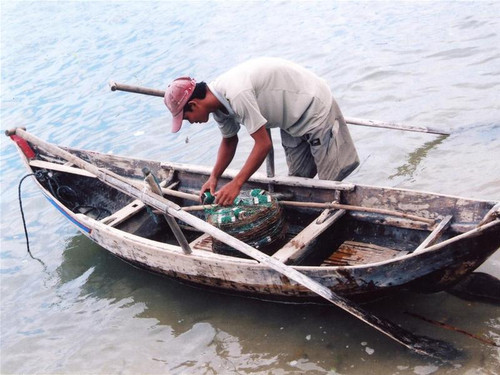 Anh Hồng đang chuẩn bị đồ nghề để nhá ghẹ