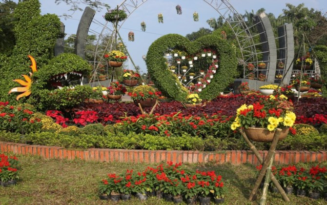 TP Vinh: Người dân nô nức đổ ra cung đường hoa 2,5 tỷ