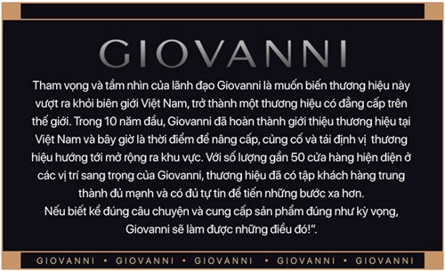 Giovanni- một thương hiệu chất lượng xa xỉ dựa trên giá trị tốt đẹp
