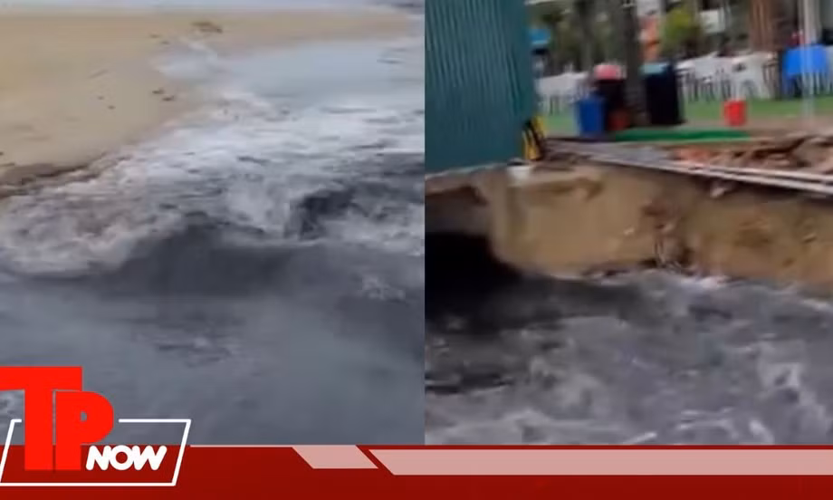 TP NOW: Clip dòng nước đen bất ngờ chảy ra biển Sầm Sơn