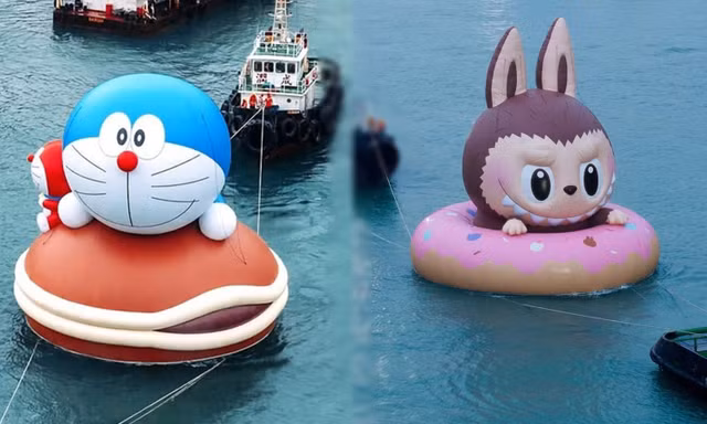 Mãn nhãn triển lãm mặt nước lớn nhất thế giới, Doraemon - Labubu khổng lồ gây sốt
