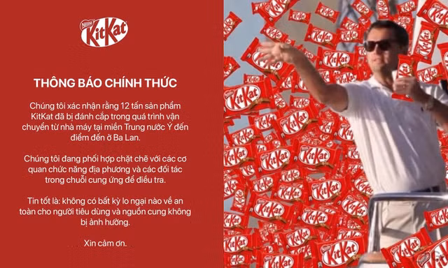 KitKat thông báo bị trộm 12 tấn sản phẩm, không ngờ tạo trào lưu "dở khóc dở cười"