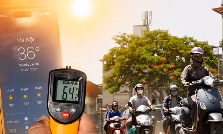 Hà Nội nóng hầm hập, mặt đường có lúc vượt 64 độ C