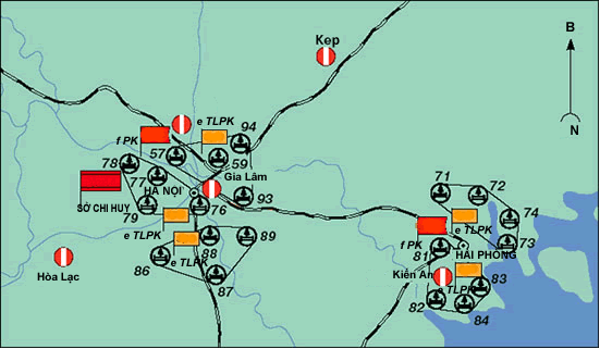  Phân bố các trận địa tên lửa của lực lượng phòng không Hà Nội vào ngày 18.12.1972