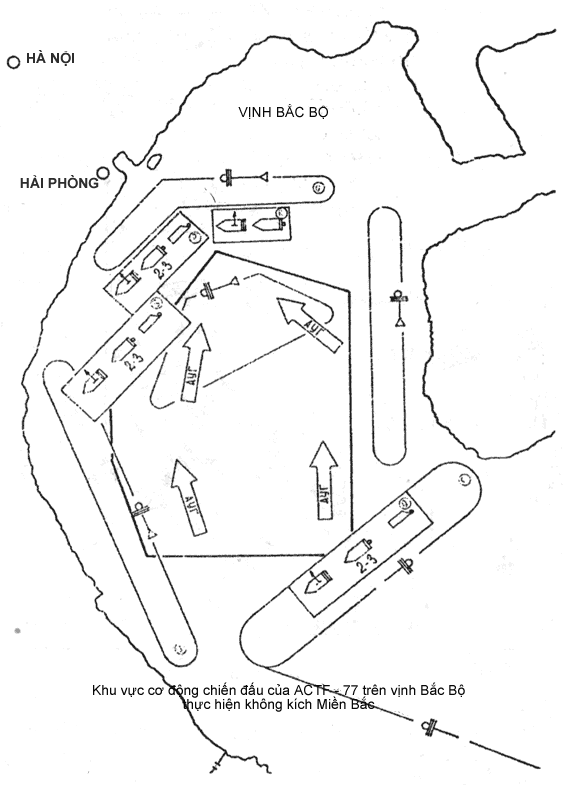 Vùng cơ động chiến đấu của các cụm tàu sân bay trên Vịnh Bắc Bộ