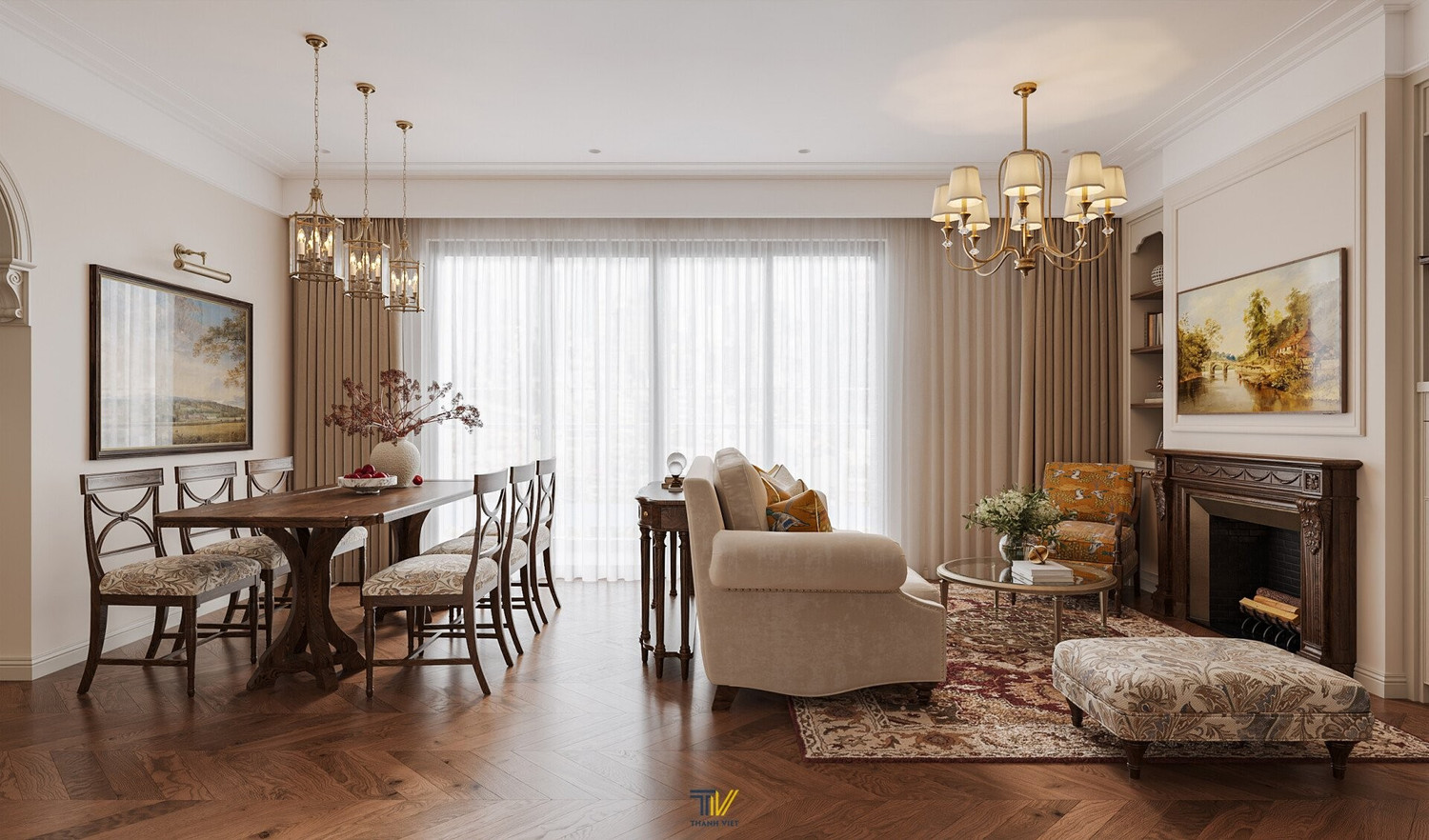 Thiết kế nội thất phong cách Âu Mỹ cho căn hộ 110m2