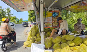 Sầu riêng ‘rẻ như bèo’ bán đầy vỉa hè 