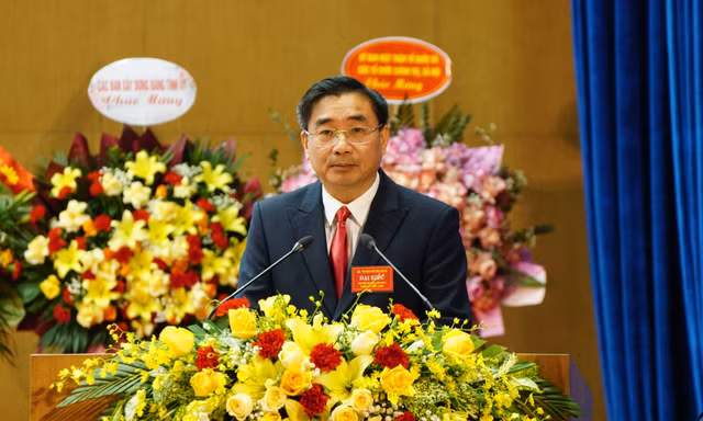 Ông Nguyễn Chương Phát, tân Chủ tịch Hội Nông dân tỉnh Lào Cai phát biểu tại đại hội.