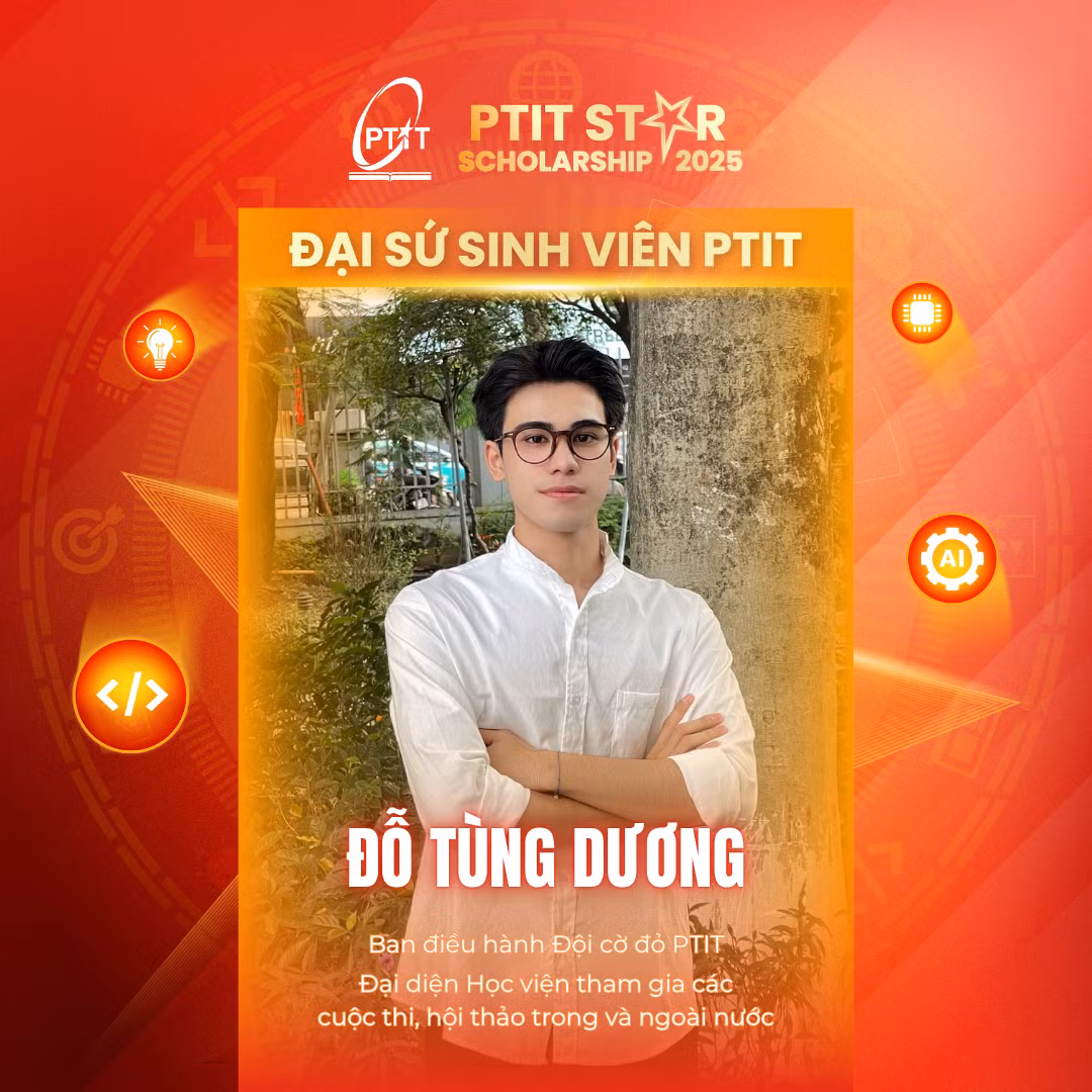 Tùng Dương trong vai trò Đại sứ Sinh viên tại chương trình PTIT Star Scholarship 2025.