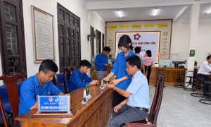 Thanh niên tình nguyện hỗ trợ chính quyền hai cấp.