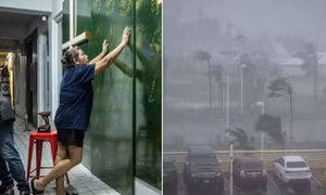 Siêu bão Bavi khi đổ bộ đảo Rota.