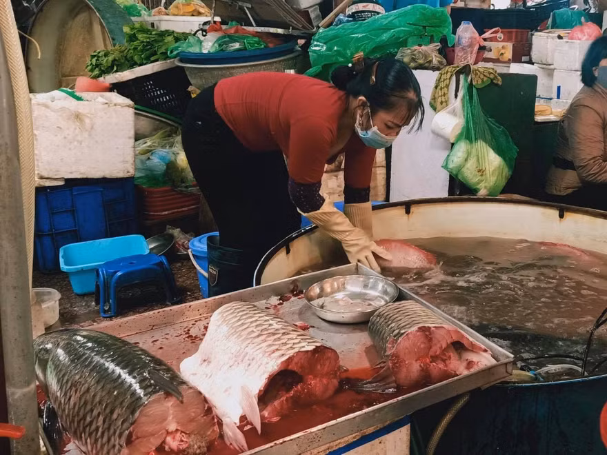 Hải sản giảm giá tại chợ dân sinh nhưng người dân không mặn mà.