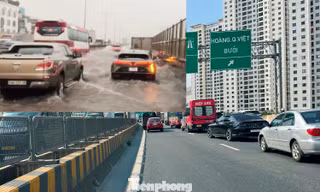 Rác bịt kín miệng hố ga khiến đường trên cao Vành đai 3 cứ mưa lớn là 'biến thành sông'