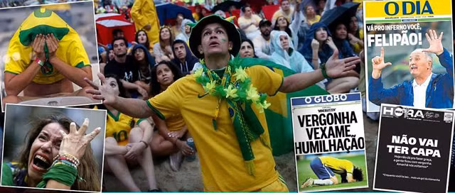 Người hâm mộ Brasil bàng hoàng, đau đớn chứng kiến cảnh đội nhà bị “thảm sát”. ảnh: Dailymail