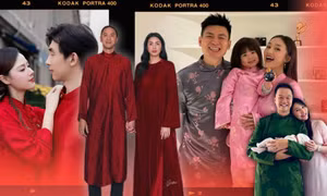 "Dâu hào môn" Hà Tăng, Lan Khuê lăng xê tông màu áo dài này vào mùng 1 Tết Ất Tỵ