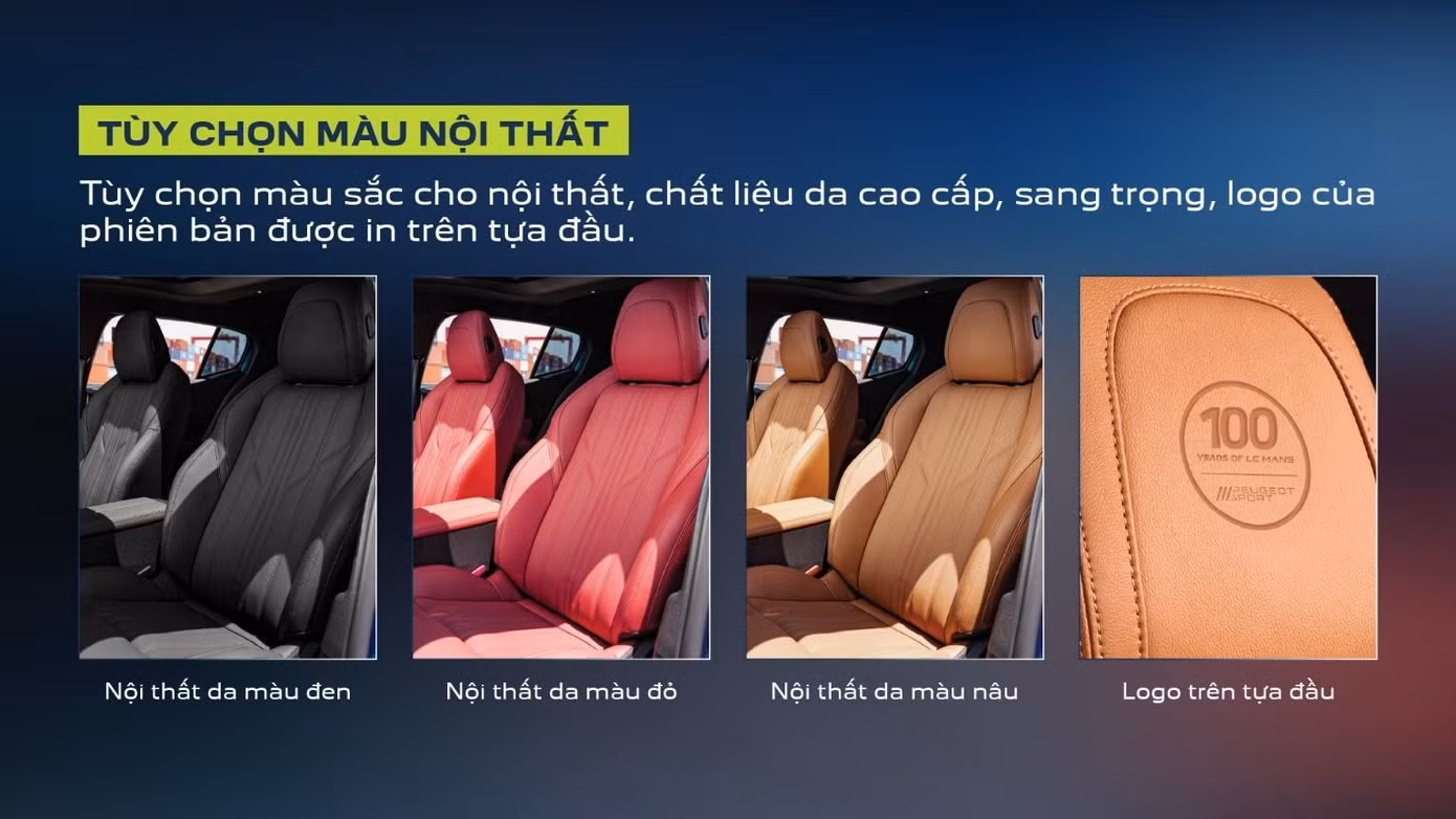 Tùy chọn phối màu nội thất da cao cấp kết hợp logo phiên bản độc bản được dập nổi tinh tế trên tựa đầu ghế