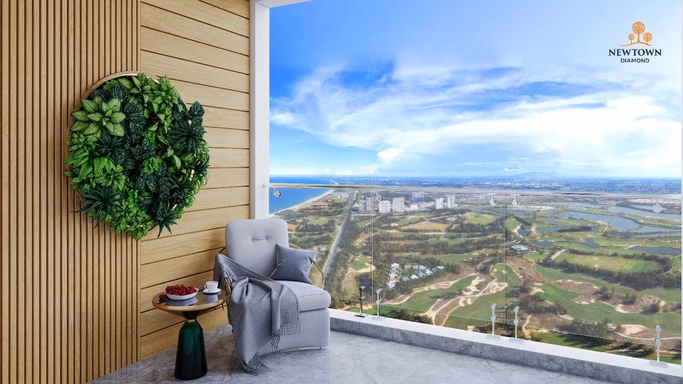 Những căn hộ tại Newtown Diamond sở hữu tầm view thoáng đãng, hướng tầm nhìn ra mảng xanh của sân gôn, biển và sông Cổ Cò.