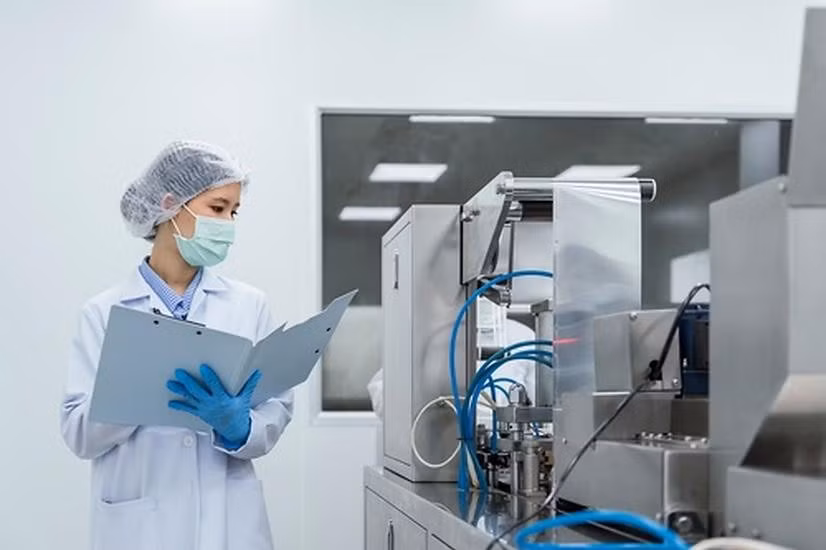 Nhân sự kiểm soát chất lượng giám sát thiết bị trong khu vực sản xuất dược. Ảnh minh họa: Shutterstock