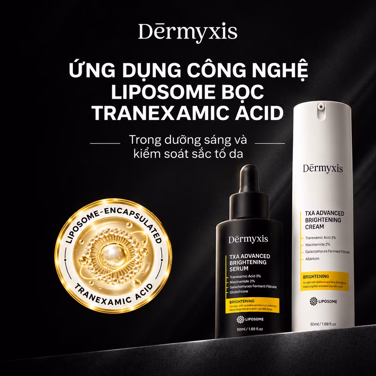 Bộ đôi TXA Advanced Brightening Serum và TXA Advanced Brightening Cream của Dērmyxis.