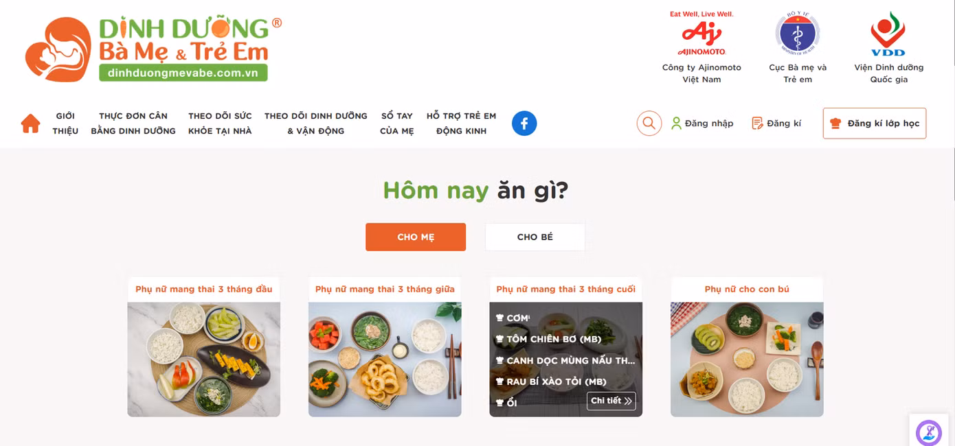 Phần mềm Dinh dưỡng Mẹ và Bé tại địa chỉ website www.dinhduongmevabe.com.vn