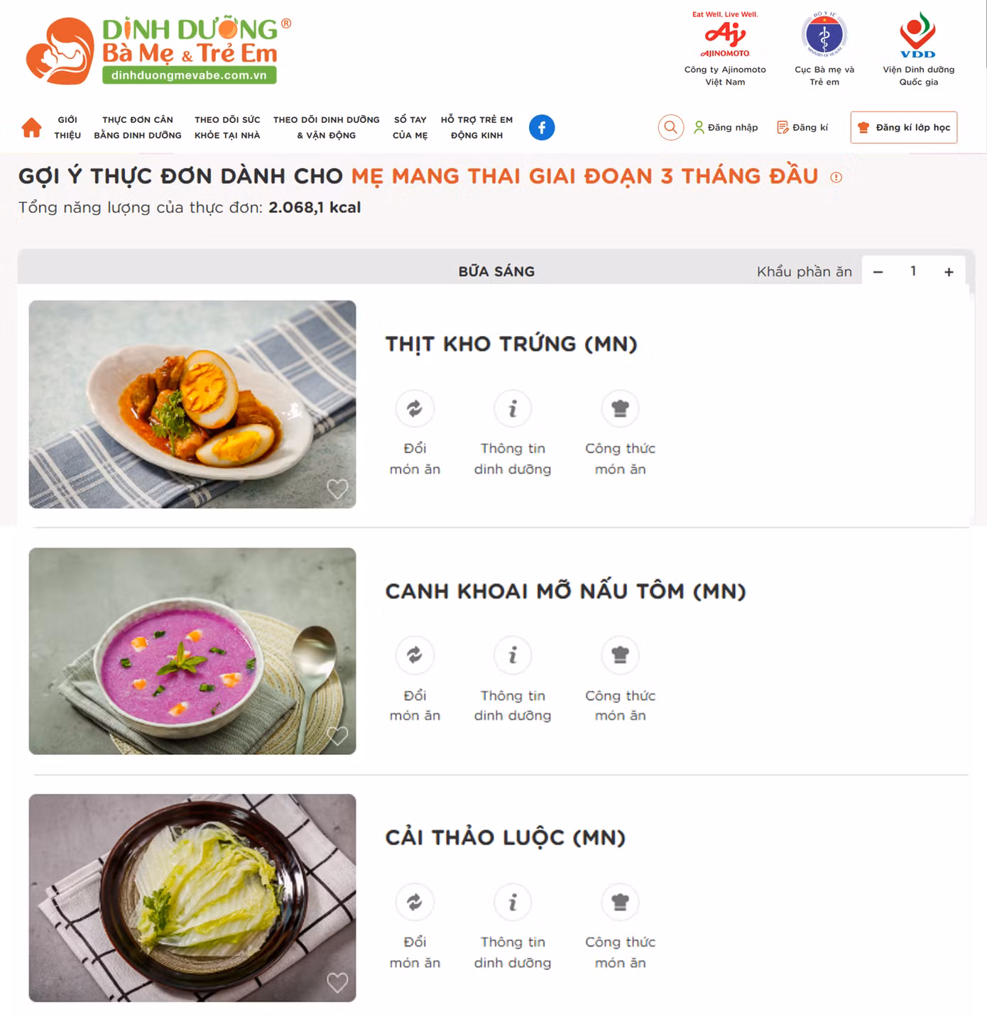 Một thực đơn dành cho mẹ mang thai 3 tháng đầu được phần mềm đề xuất