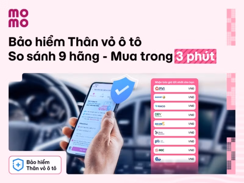 Mua bảo hiểm thân vỏ trên MoMo có thể so sánh 9 hãng trong 20s chỉ với nhãn hiệu xe