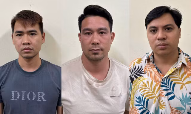 Các bị can Nguyễn Văn Hưng, Nguyễn Văn Phúc và Phan Quang Huỳnh (từ trái qua phải). Ảnh: Công an tỉnh Bắc Ninh.