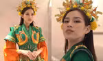 Hoa hậu Đỗ Thị Hà quyền lực trong trang phục nữ tướng của phần trình diễn múa ở Miss World