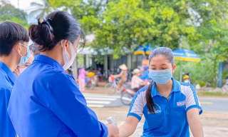 Thí sinh tại An Giang thi tốt nghiệp THPT 2021 đợt 1. Ảnh Sở GD&ĐT An Giang