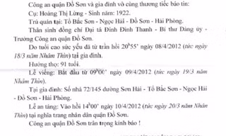 Thực hư việc báo tang mẹ trưởng công an quận bằng văn bản
