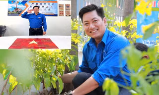 Thủ lĩnh Đoàn đất Thủ ghép hình cờ Tổ quốc bằng chứng nhận hiến máu mừng lễ 2/9