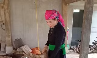 Chị Trang đang thái lát cây Gắm