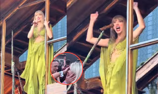 Cận cảnh Taylor Swift ôm cột đứng hóng người hâm mộ cầu hôn tại The Eras Tour
