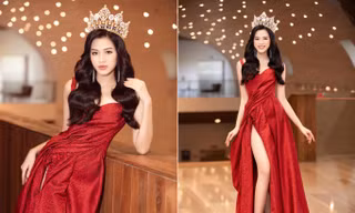 Tiếp tục chinh phục gam màu đỏ, Hoa hậu Đỗ Thị Hà khoe đôi chân 'cực phẩm'