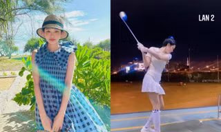 Hiền Hồ gia nhập "hội mỹ nhân mê đánh golf" của V-Biz, động tác cực kỳ chuyên nghiệp