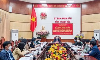 Các Đại biểu tham dự Hội nghị tại đầu cầu UBND tỉnh Thanh Hóa. Ảnh: Báo Dân tộc