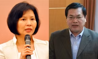 Thứ trưởng Hồ Thị Kim Thoa và ông Vũ Huy Hoàng. Ảnh IT 