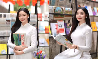 Nữ sinh Đại học Huế diện áo dài trắng tinh khôi mừng Ngày Quốc khánh 2/9