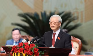Tổng Bí thư, Chủ tịch nước Nguyễn Phú Trọng phát biểu tại Đại hội Đảng bộ thành phố Hà Nội sáng 12/10. Ảnh: Như Ý