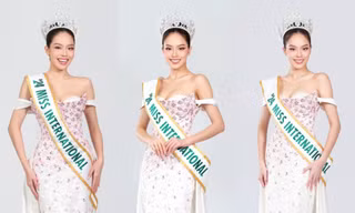 Miss International 2024 Thanh Thủy ở vị trí trung tâm bên cạnh các Hoa hậu thuộc Big 5