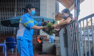 Sạp rau miễn phí ấm tình người của hai chị lao công giữa mùa dịch